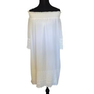 Sheer Sleeve Cottage Off the Shoulder White Dress Lace Detail XL Wedding